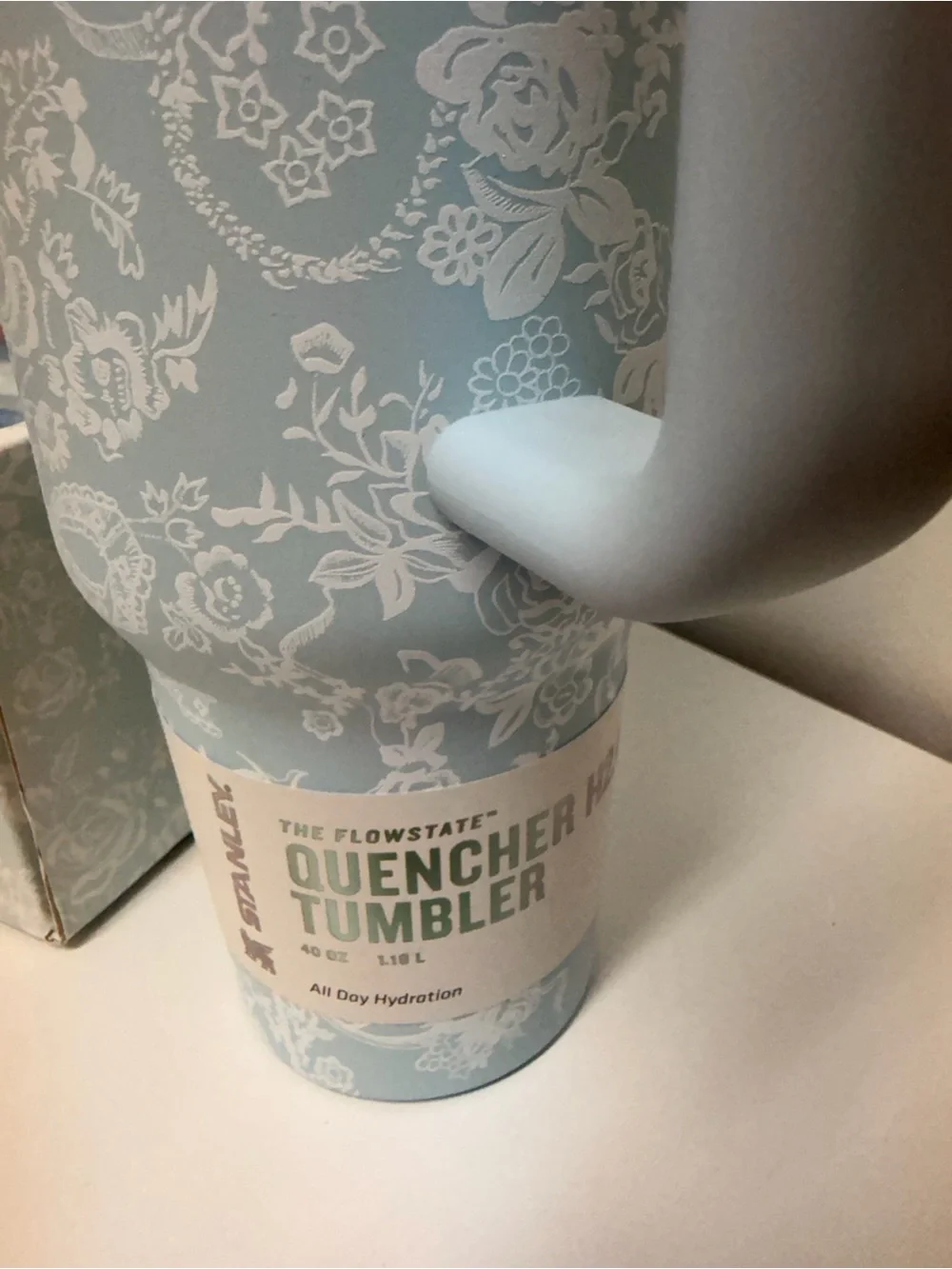 LoveShackFancy Pale Blue Floral Stanley Travel Mug with Handle